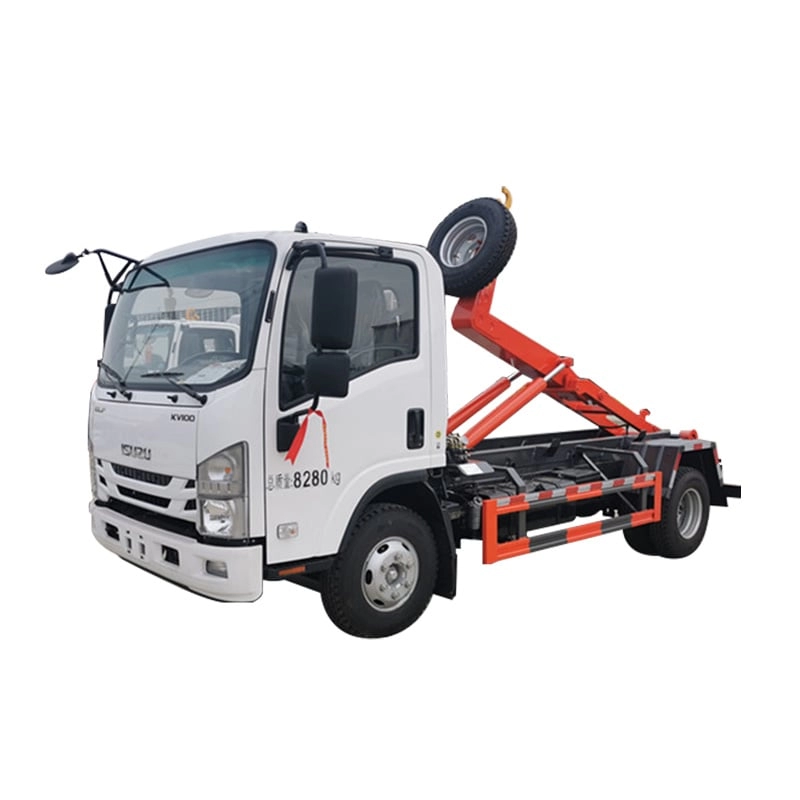 Isuzu Hook Lift Garbage Truck Side View