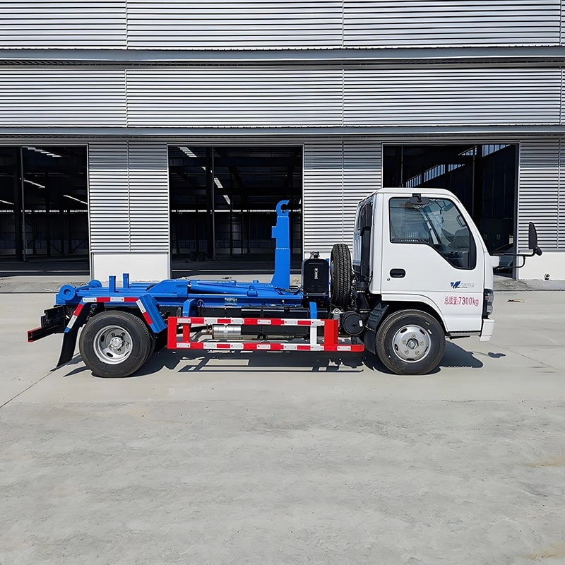 Isuzu Hook Lift Garbage Truck Side View