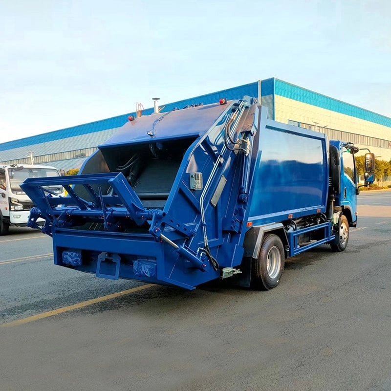 Isuzu Rear Loading Garbage Truck Back Side View