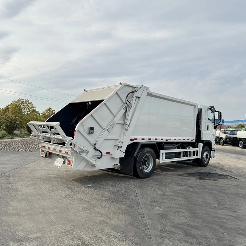 Isuzu Compressed Gaebage Truck Back Side View
