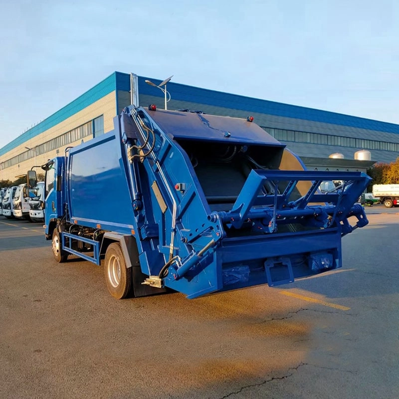 Isuzu Compression Garbage Truck Back Side View