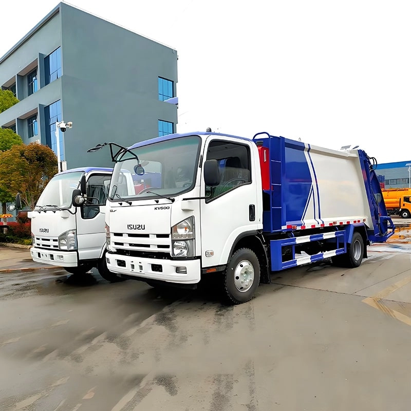Isuzu Compression Garbage Truck Front Side View