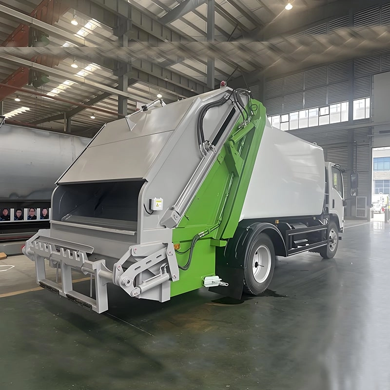 Isuzu Packer Garbage Truck Back Side View