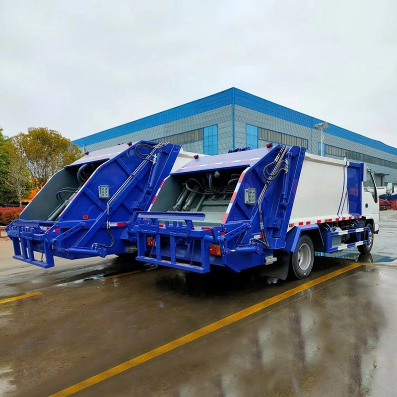 Isuzu Rear Loading Garbage Truck Back Side View