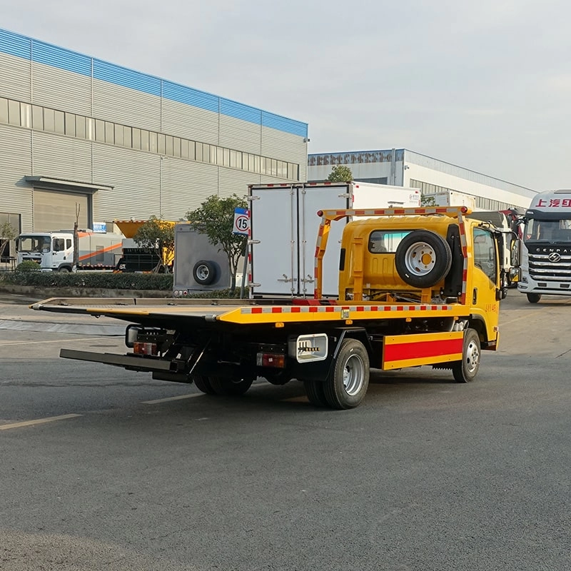 Isuzu Flatbed Wrecker Truck Back Side View